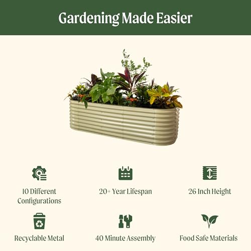 Image of Vego garden 26 inch Extra Tall Raised Garden Bed Kits, 10 in 1 Modular Raised Planter Box for Vegetables Flowers Fruits Oval Metal Raised Garden-Modern Gray