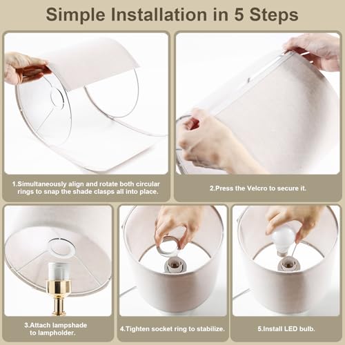 Image of Dawnwake 17.3 inch Table Lamp Set of 2 for Living Room Bedroom, Bedside Lamps for Night Stands, Desk Nightstand Lamp Dimmable, Modern Linen Cream Ceramic Lamps (White-B)