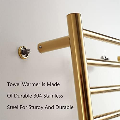 Gold Heated Towel Warmer Rack Bathroom Accessories, Wall Mounted Electric Heated Towel Rail 4 Bars Stainless Steel Electric Drying Racks with Timer