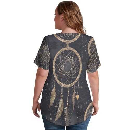 Chemisiers femme à manches courtes attrape-rêves blouse constellation gris anthracite col en V