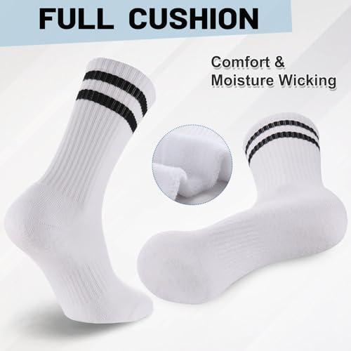 Ultrafun 5 Pairs Striped Crew Socks Cotton Cushioned Athletic Sports Running Socks for Men Women Teens4