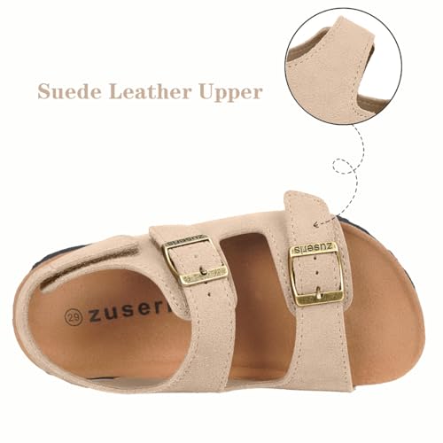 Image of ZUSERIS Kids Toddler Sandals Boys Girls Cork Footbed Sandal | Suede Leather Sandals,Summer Beach Sandals,Boys Dress Sandals,Open Toe Slide Sandals,Adjustable Back Strap,Slip On Slippers