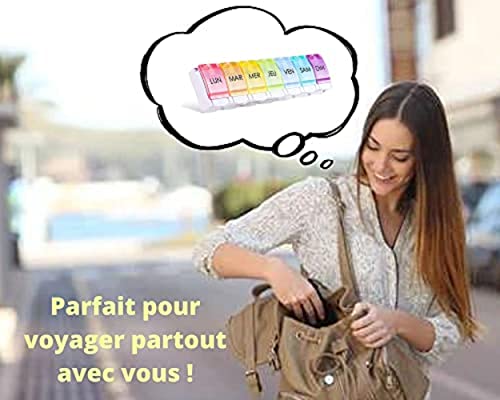 Pilulier Semainier FRANCAIS 7 jours | Pilules, Medicament Pour chaque jour de semaine | Rangement Grande capacité | Ouverture facile |Ideal Voyage| Accessoire médicaux Arc-en-ciel Sans BPA – Image 5