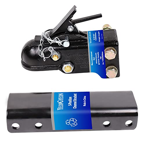 Adjustable Trailer Coupler and 5-Position Channel Bracket Kit, 2-5/16" Hitch Ball 15,000 lbs Capacity, Heavy Duty Steel Towing Equipment for Utility Trailers, Boats and RVs, Black Powder Coated by YEOPGYEON - Image 2