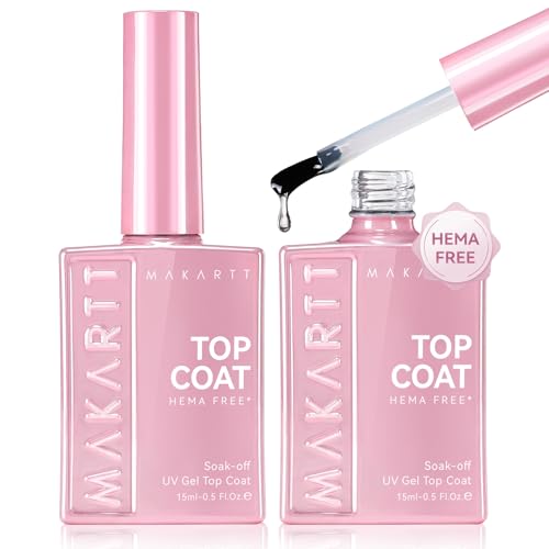 Makartt Hema Free Gel Top Coat - No Wipe Clear Top Coat Gel Nail Polish Upgraded Mild Formula Long Lasting High Glossy Gel Polish Soak Off UV LED Lamp Needed for Home DIY Gift Women 15ML*2