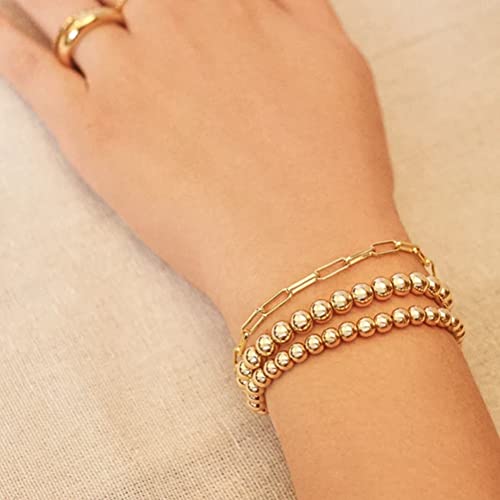 Fansilver 4Pcs Gold Bracelets For Women Girls 14K Gold Plated Cuff Bracelet Bead Ball Bracelet Twisted Chunky Bangle Bracelet Link Bracelet Gold Stackable Bracelets Set #TOP3