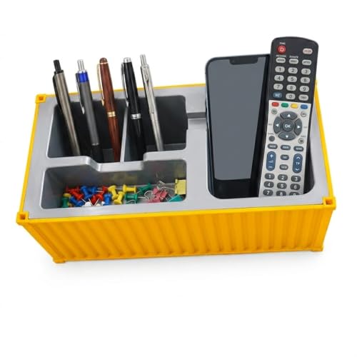 Image of FreshDcart Multi-Function 4 Slots Shipping Container Desk Organizer for Pens, Mobile Phones,Remote, Business Cards & Office Supplies Stylish Desktop Storage Box (Yellow)