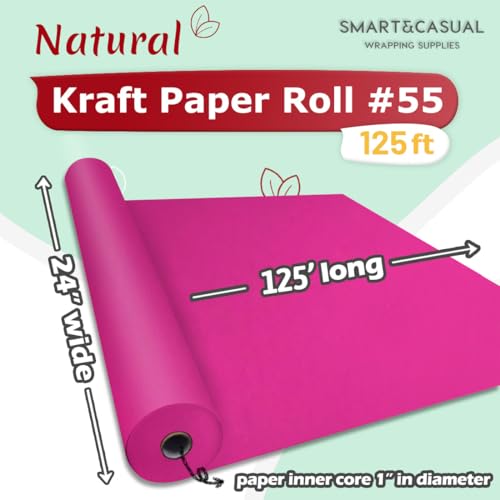 Image of SMART&CASUAL 24 inch x 1,500 inch (125') Rose Red Kraft Craft Paper Roll for Gift Wrapping Bulletin Board Bouquet Flower Art Packing Parcel Table Covering 80GSM 55LB (Rose Red, 24 inch x 125')