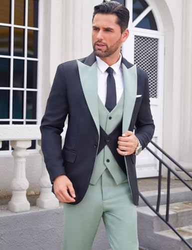 Wangyue Men's Tuxedo Suit 3 Piece Suits for Men Wedding Slim Fit Prom Tuxedo for Men Dinner Party Blazer Vest Pants Set2