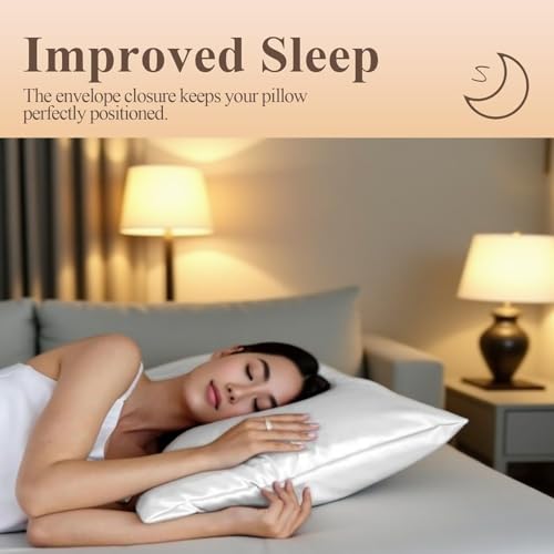Image of 2 Pack Zippered Satin Pillowcaes, Luxury and Silky Soft Travel Zip Pillow Cases (Standard, White)