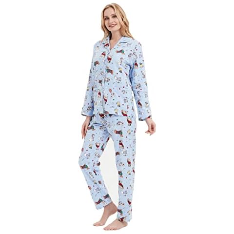 GLOBAL Schlafanzüge Damen Flanell | Baumwolle Damen Pyjama Set Cover