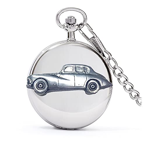 Montre gousset à quartz motif voiture MK3 cadeau homme argent poli