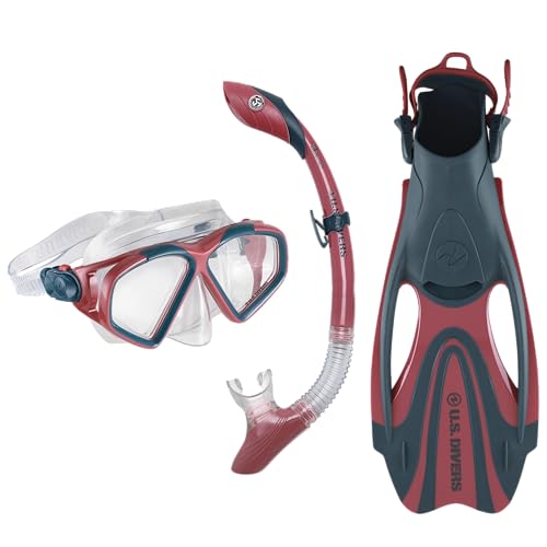 US.Divers Set Cozumel | Kit de Plongée, Masque, Palmes et Tuba pour Adulte Protection UV, Verres Anti-buée Anti-fuite, Randonnée Aquatique Snorkeling, Homme...