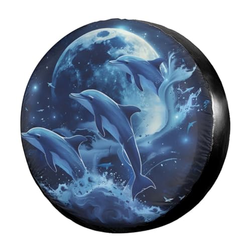 Image of Delerain Dolphin Moon Spare Tire Cover for RV Trailer SUV Truck and Many Vehicle, Wheel Covers Sun Protector Waterproof (15 Inch for Diameter 27 inch-29 inch)
