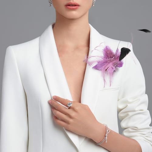 Image of Multi-function Feather Flower Brooch Pins & Hair Clips for Women Girls Corsage Brooch Party Ceremony Accessories Dance Banquet Pins Headdress