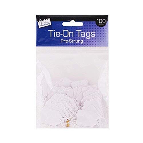 100 White Strung Tags Pre Strung Tie on Tags 25 x 39mm