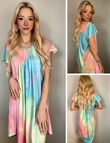 Ekouaer Womens Nightgown Soft Sleepwear Pleated Sleepshirt Sleep Dress Short Sleeve Nightdress S-3XL2