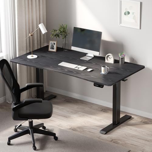 Image of Veken 55 x 28 Inch Electric Standing Desk with Adjustable Height, Sit to Stand Computer Table for Study, Work or Gaming, Home Office Desk Black