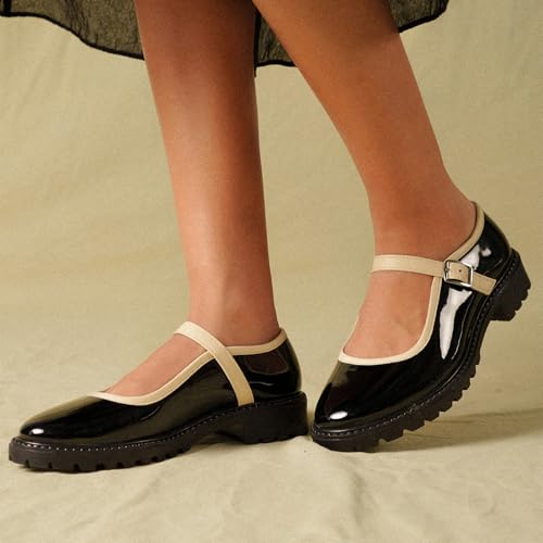 Image of Theater Sensei Pro Women Mary Jane Flats | Glossy Round-Toe Ballerinas with Adjustable Strap | Classy & Comfortable Footwear for Casual and Formal Wear