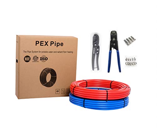 Image of EFIELD Pex-b Pipe /Tool Kit-Pex-b Pipe /Tubing Blue & Red 1 /2 inch 2 x100 ft(200 ft) Length for Potable Water &Hot /Cold Water, Pipe Crimper, Cutter, 30 Pcs Stainless Steel Clamps,(AB-2)