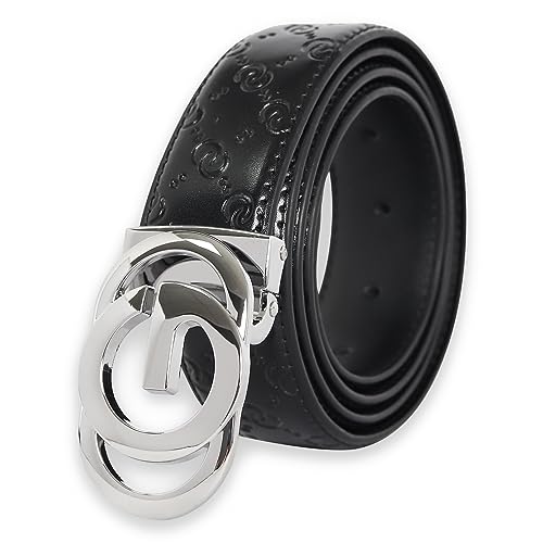 Image of Aurolran Men&Womens Leather Dress Belt Business Automatic Buckle Belt Color-Black Silver Gold