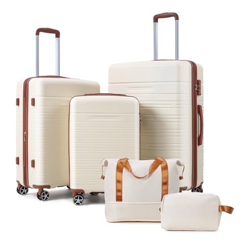 5 Piece Luggage Sets With Spinner Wheels, Womens Luggage Sets Carry On Bag Set, Lightweight ABS Hardside Carry On Suitcase Sets With TSA Locks Duffel Bag