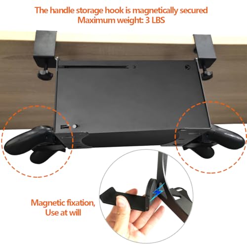 Image of No Drilling Under Desk Mount for Xbox Series X with Handle Storage,Free Installation Table Holder Compatible with Xbox X,Stealth Horizontal Gaming Desk Stand Accessories for XSX(Upgrades)