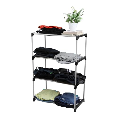 Image of Multipurpose Collapsible Fabric Wardrobe Organizer For Clothes | Stylish Foldable Storage Rack (Material - Plastic & Pipes (4 Shelve,) Rack, 52.3 x 17 x 6 Cm