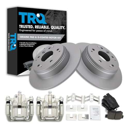 Image of TRQ Rear Brake Pad and Rotor Set Ceramic Solid Rotors Calipers | For 2007-2008 Acura TL 2003-2011 Honda Element