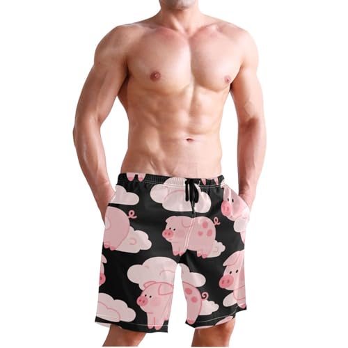 Men's Swim Trunks Quick Dry Swimming Shorts with Pocket Pink Pigs Flying Among Clouds Swimsuit Trunks3
