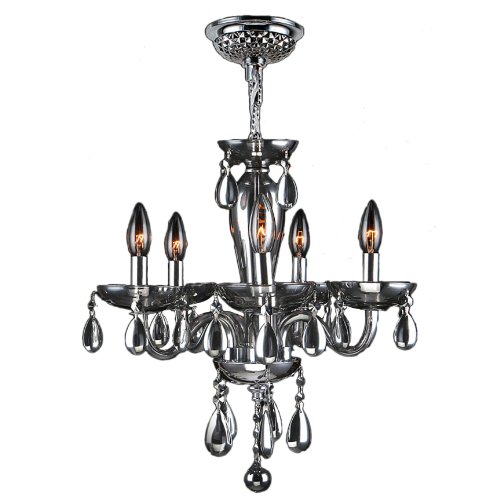 Worldwide Lighting Gatsby Collection 5 Light Chrome Finish and Chrome Blown Glass Chandelier 16" D x 18" H Mini