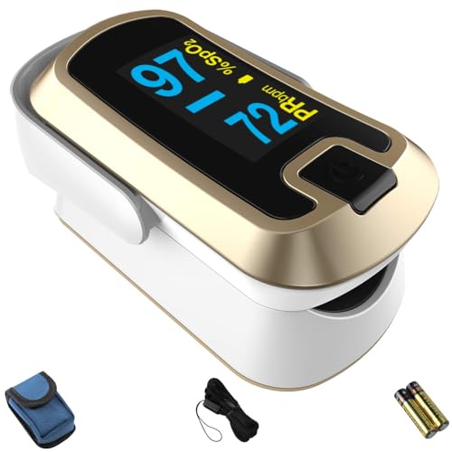 Image of Mibest Pulse Oximeter Fingertip, Blood Oxygen Saturation Monitor (SpO2) with Rate Measurements and Waveform Graph, Portable Digital Reading OLED Display, Batteries Lanyard and Carry Case Included