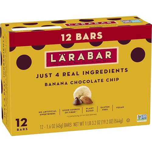 Larabar Banana Chocolate Chip, Fruit and Nut Bars, Gluten Free and Vegan, 19.2 oz, 12 Ct