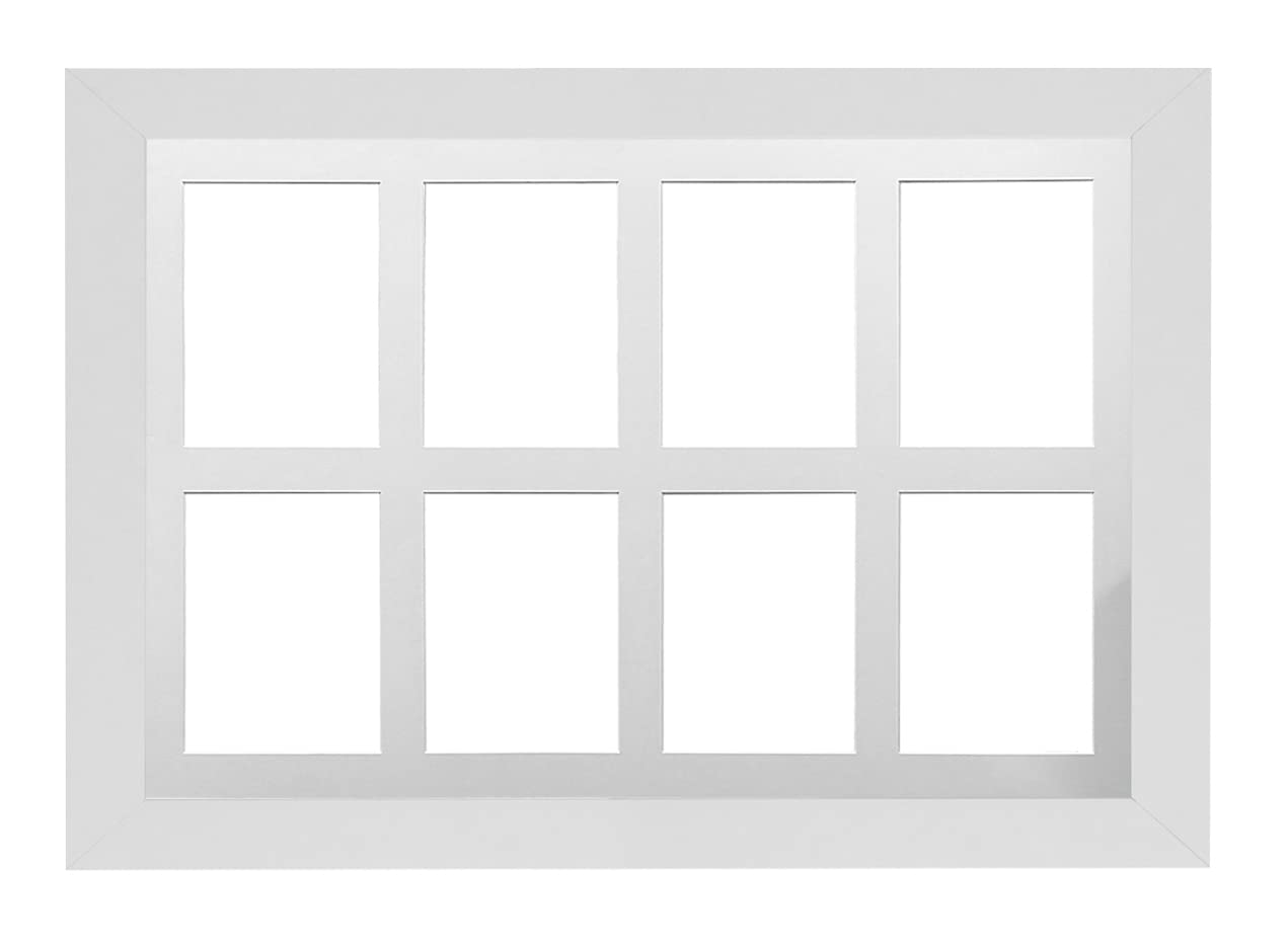White Frame 30x20' Multi Aperture Picture Frame with White Mount to fit (8x) 8x6' Photos with Perspex Sheet - Wall Mountable Landscape or Portrait