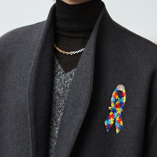 Image of Curvier 200PCS Autism Awareness Satin Ribbons Lapel Pins with Safety Pins