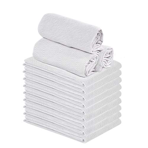 Talvania Classic White Flour Sack Towels - 12-Pack of 100% Ring Spun Cotton Extra Thick Home Kitchen Dish Towel. Soft Absorbent Dish Towels - Lint Free Measures 28â€ X 28â€ Tea Towel (Herringbone)