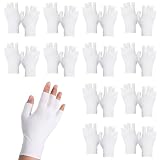 12 Pairs White Fingerless Moisturizer Gloves, White Cotton Gloves, Pure Cotton Moisturizing Glove for Dry Hands, Women Sleeping, Fingerless Touchscreen Design