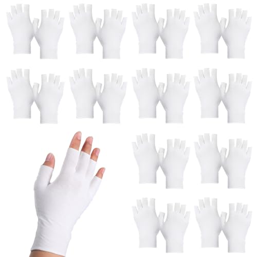 12 Pairs White Fingerless Moisturizer Gloves, White Cotton Gloves, Pure Cotton Moisturizing Glove for Dry Hands, Women Sleeping, Fingerless Touchscreen Design