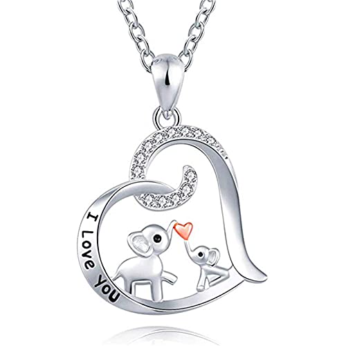 YYZLL Bébé Éléphant Baiser Collier Amour Coeur Dumbo Porte-Bonheur Pendentif avec Cristaux de Pierre De Naissance Je t'aime Mots Bijoux Cadeau pour Femmes Filles