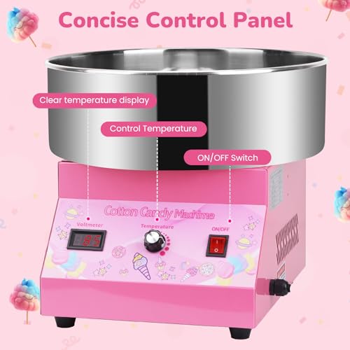 Cotton Candy Machine - Commercial Cotton Candy Machine With Stainless Steel Construction Easy-to-Use Controls Cotton Candy Maker For Endless Cotton Candy, Pink