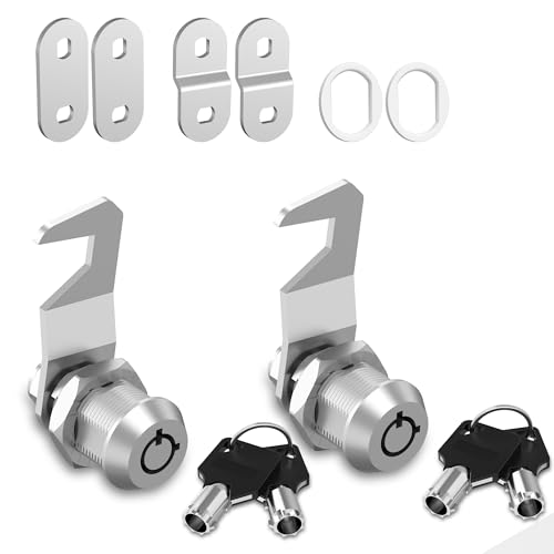 Hecfu 2 Pcs Tool Box Locks with Keys Hook Cam Tubular Cam Lock 5/8 Keyed Alike Toolbox Lock Secure Your Toolbox Mailbox Drawer Cabinet Locks Silver Zinc Alloy