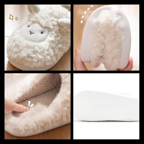 Cute Kawaii Multi Colored Sheep Plush Fuzzy Soft Warm Fluffy House Slippers for Women Anti-Slip Rubber Sole Slides2