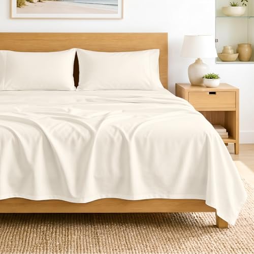 Image of SGI bedding RV Short Queen Sheet Set 60x75, 600 TC Egyptian Cotton, 4 Piece Luxury Hotel Collection, Ultra Soft & Breathable, Fits RV Mattress Camper & Trailer, 15 Inch Pocket, Ivory