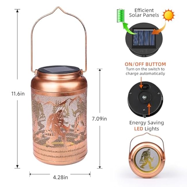 Bigfoot Solar Lanterns Outdoor Waterproof Hanging Solar Lights Big Foot Sasquatch Gifts for Women Men Metal Lantern Decorative LED Light for Yard, Patio, Lawn, Tabletop, Garden Decor