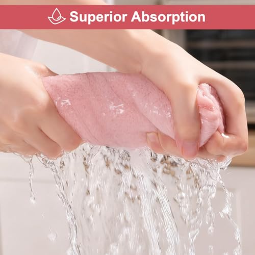 Image of JOYMOOP Microfiber Cleaning Cloths, 11.8 inch x 11.8 inch Pink Reusable Kitchen Towels, Lint-Free Cleaning Rags, Super Absorbent Cleaning Cloths for Kitchen, Car, and Household Cleaning, 18 Packs
