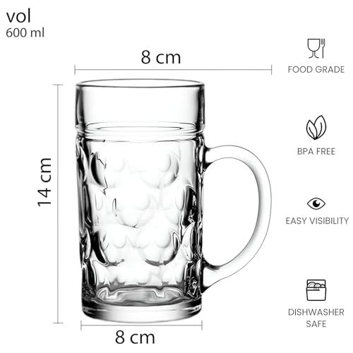 Image of Melbify Beer Mug | 600 ML |Set of 2 | Large BeerMug with Handle | Classic Beer Glasses | Premium | Heavy |Perfect for Beer, Cider,Cocktails,Mocktails | Suitable for Bar,Restuarants,Pub