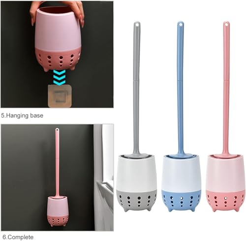 Image of Silicone Toilet Brush | Wall Mounted Toilet Cleaning Brushes |Brushes for Bathroom Cleaning Japanese Modern with Soft Bristle Can Also Be Wall Hanged.with Holder (Blue)