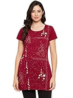 Woman Long t-Shirt Best for Casual wear, Night wear and Lounge wear, Fabric with Beautiful Print. Wear it with Jeans or Pajama.-WT-2302-SQ-MAROON_6XL