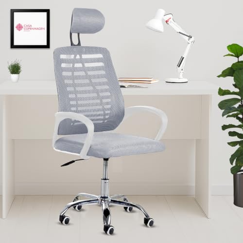 Image of Casa Copenhagen,Mesh Office Desk Chair,Rocking Chairs Ergonomic Computer Chair Adjustable High with Headrest and Comfortable Armrest Swivel Chair -Light Grey & White Handle