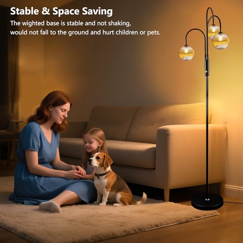 Image of Lightdot 70IN Dimmable Floor Lamp for Living Room, 3 Light LED Tree Floor Lamps with Glass Globe Shade& Bulb Included, Mid Century Standing Tall Lamp with 5Lbs Heavy Base for Bedroom /Sofa Beside-Black